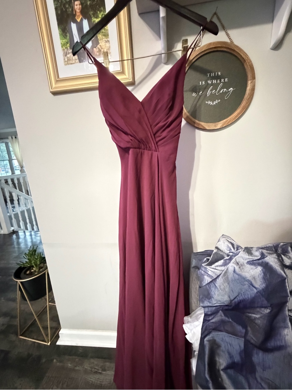 Plunge V-Neck Burgundy Maxi Dress with Spaghetti Straps